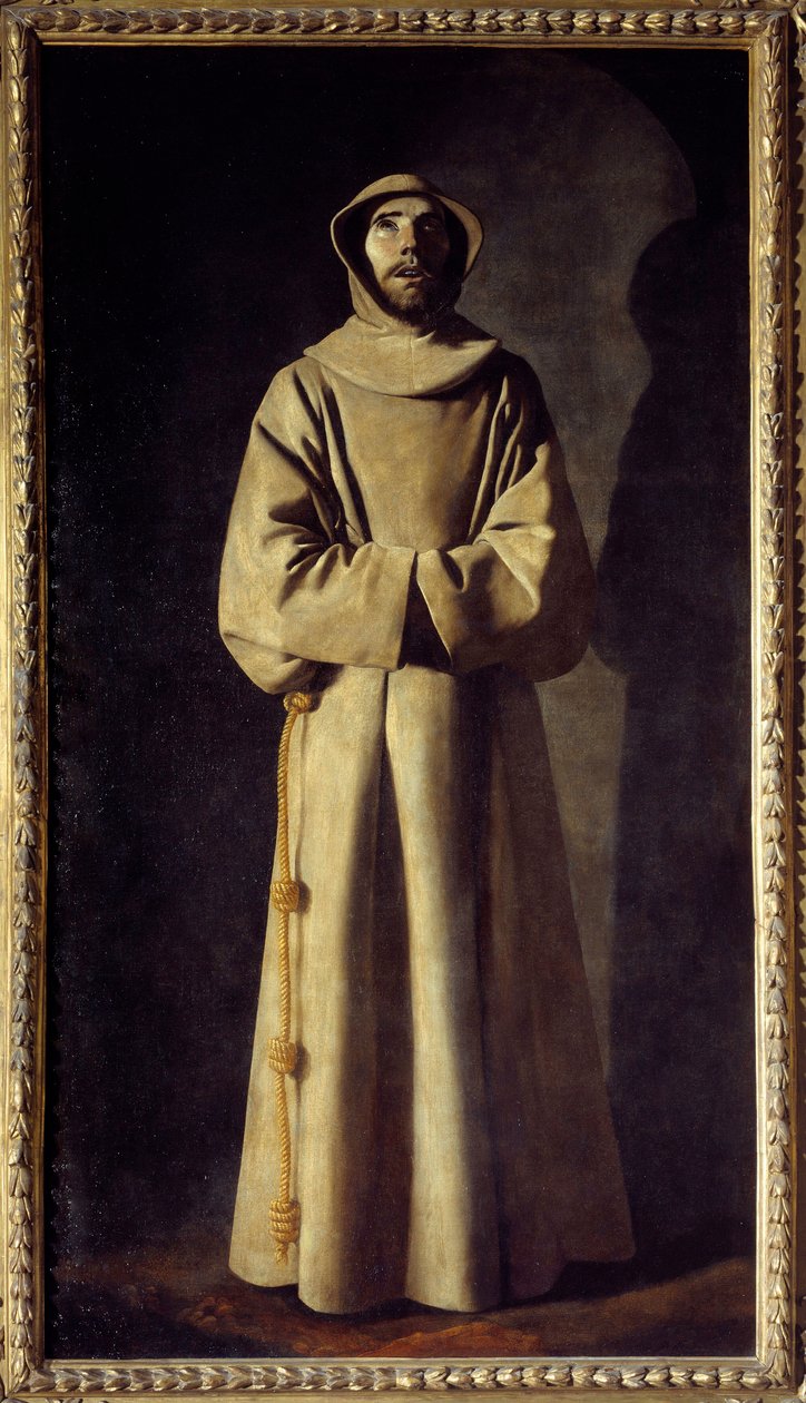 Portret św. Franciszka z Asyżu: Święty jest przedstawiony w ekstazie, nosi sutannę z pasem, sznurem z węzłami. Obraz Francisco de Zurbarana (1598-1664) autorstwa Francisco de Zurbaran