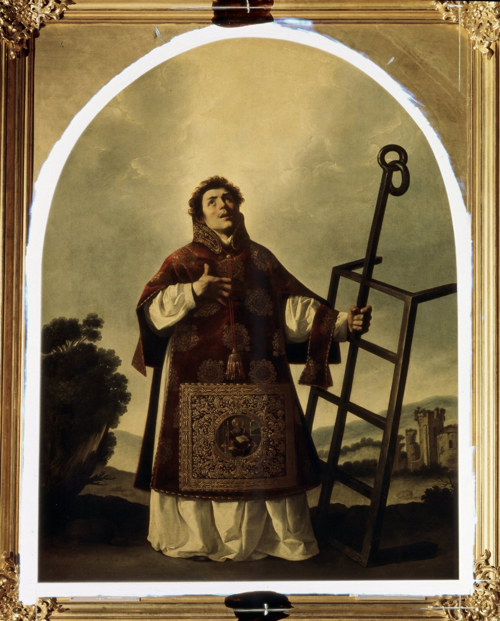 Św. Wawrzyniec Rzymski (męczennik zmarł na grillu, który pojawia się jako jego atrybut). (św. Wawrzyniec). Obraz Francisco de Zurbarana (1598-1664). Olej na płótnie, 292 x 225 cm autorstwa Francisco de Zurbaran