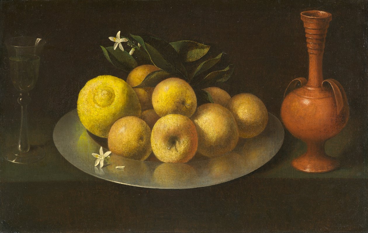 Martwa natura ze szkłem, owocami i słoikiem, ok. 1650 autorstwa Francisco de Zurbaran