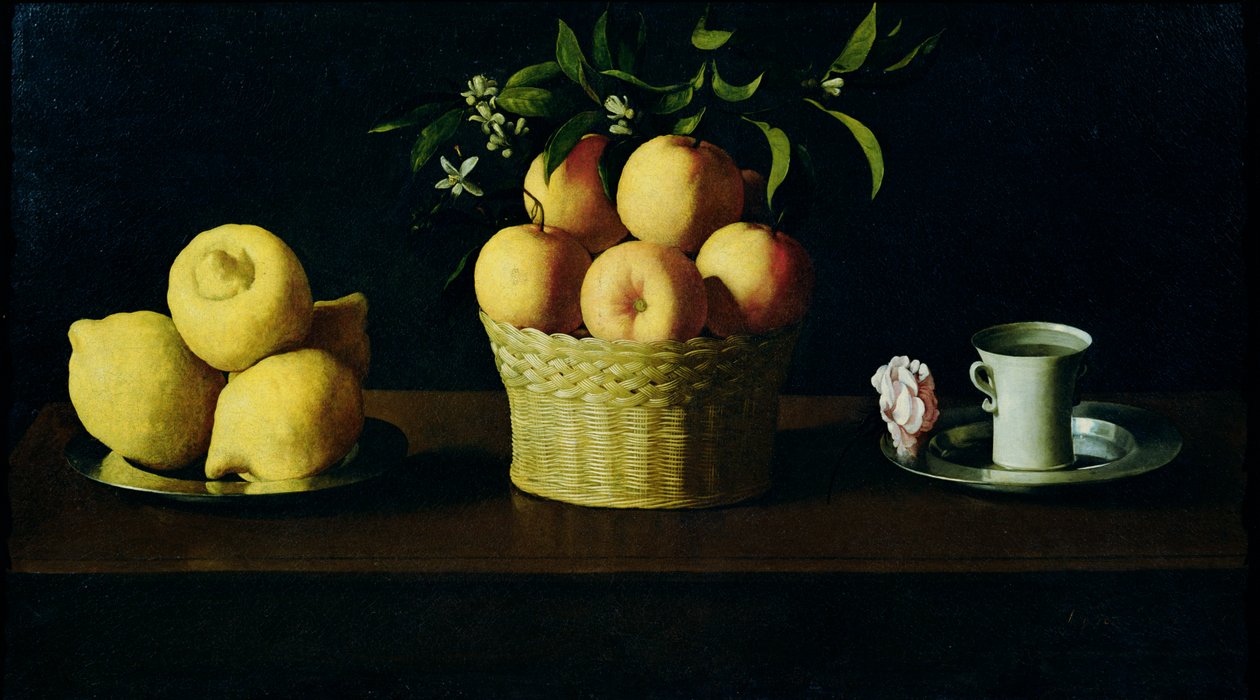 Martwa natura z cytrynami, pomarańczami i różą autorstwa Francisco de Zurbaran