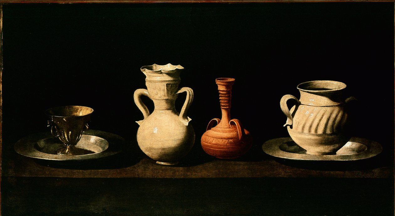 Martwa natura Dzbanki, garnki. Obraz Francisco de Zurbarana (1598-1664) 1633 Nd. 46x84 cm Madryt, Muzeum Prado autorstwa Francisco de Zurbaran