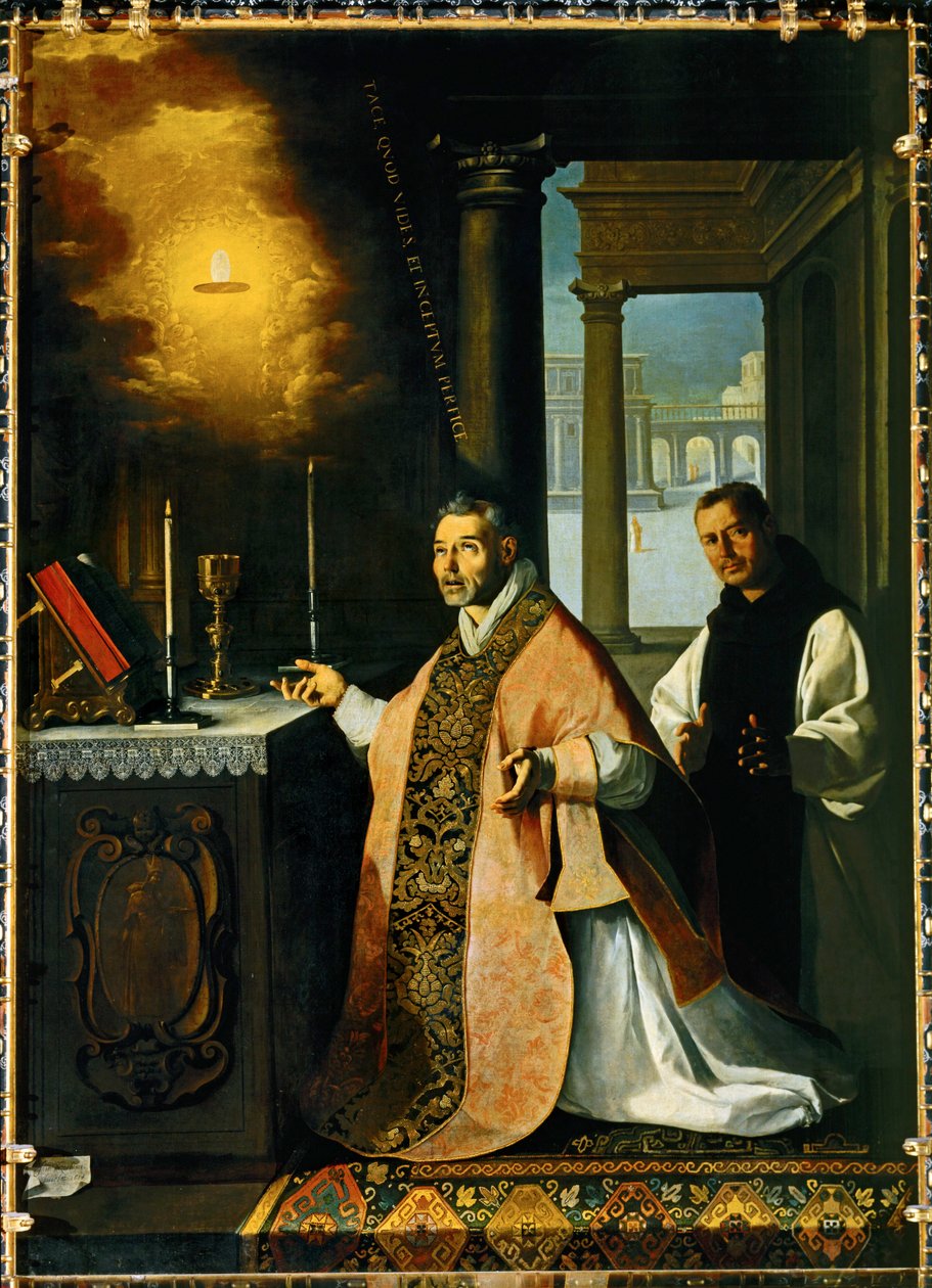 Ksiądz Cabanuelas z Toledo odprawiający mszę świętą w 1420 roku ... (obraz na płótnie) autorstwa Francisco de Zurbaran