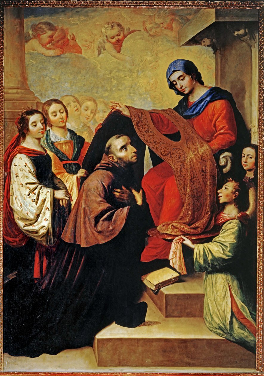 Zstąpienie Najświętszej Maryi Panny, aby wynagrodzić pisanie świętego Ildefonso z Toledo ... (obraz na płótnie) autorstwa Francisco de Zurbaran