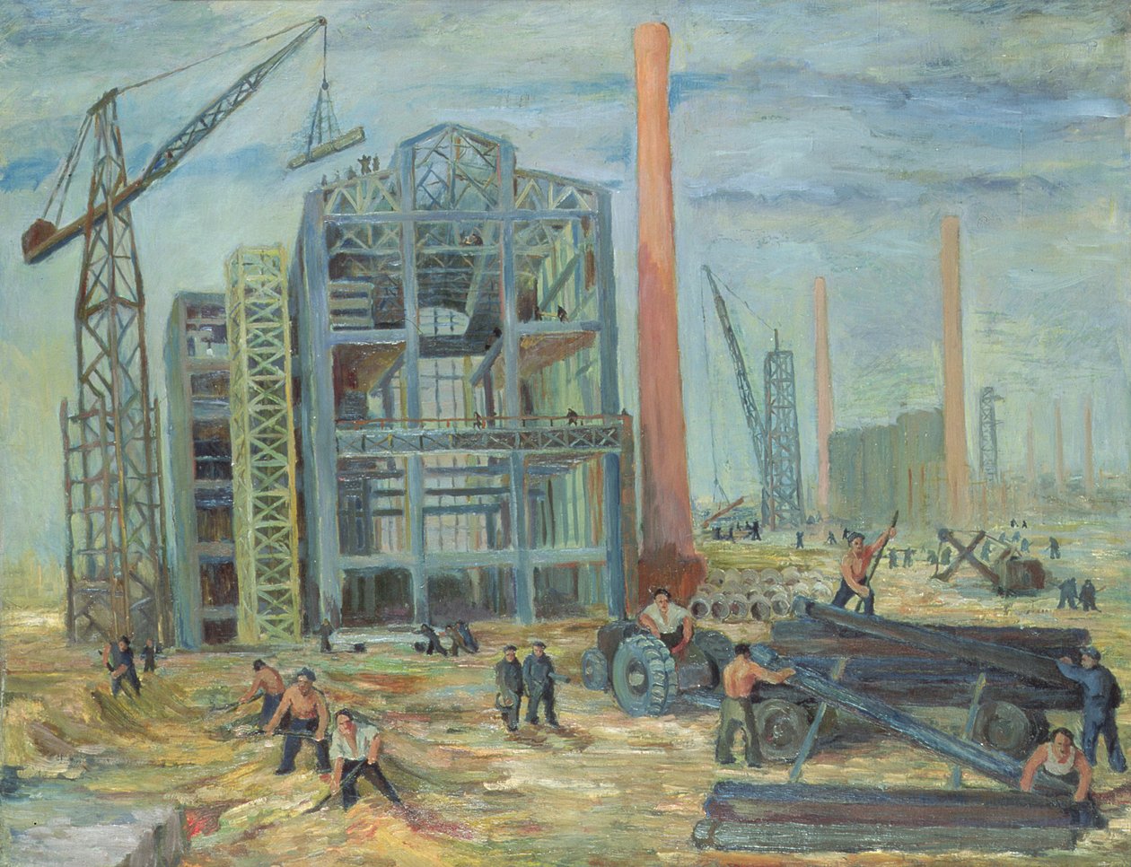 Przy budynku, 1951 olej na płótnie autorstwa Franciszek Zmurko