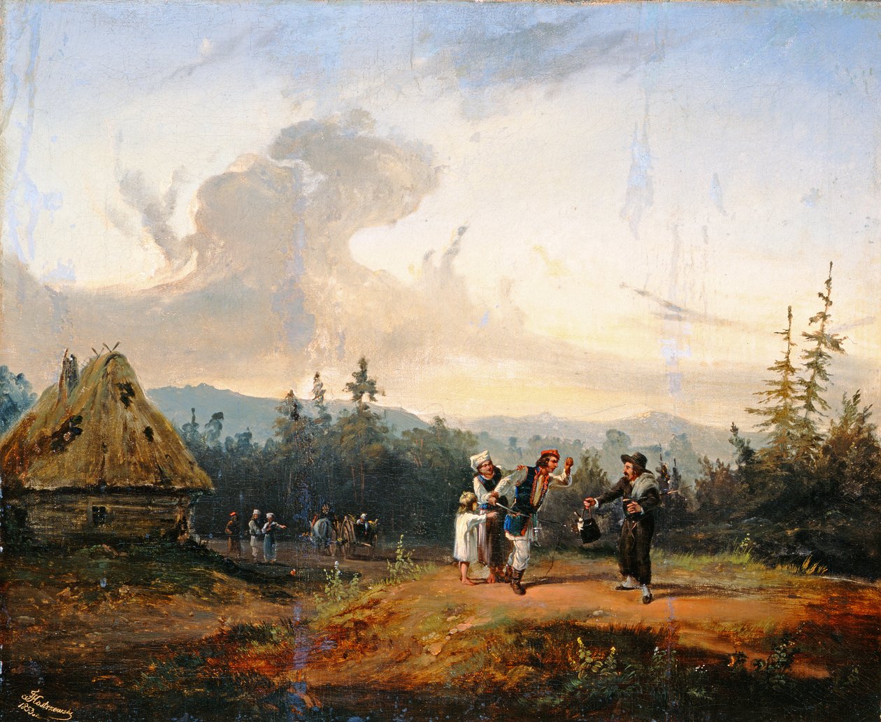 Kłótnie z kupcem żydowskim, 1853 autorstwa Franciszek Kostrzewski