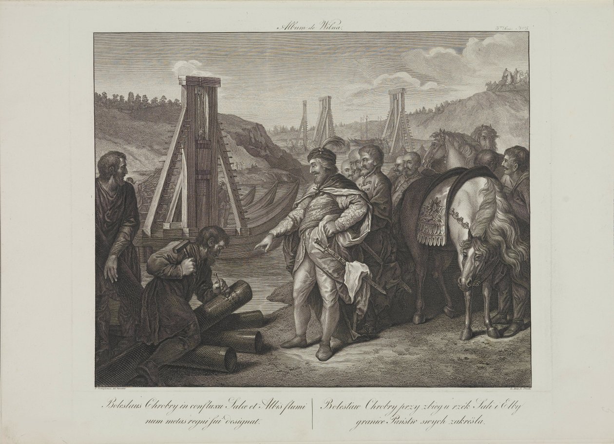 Bolesław I Polski wbija słupy graniczne na Łabie i Saale autorstwa Smuglewicza, Franciszka (1745-1807). Litografia, koniec XVIII w. Kolekcja prywatna autorstwa Franciszek Smuglewicz