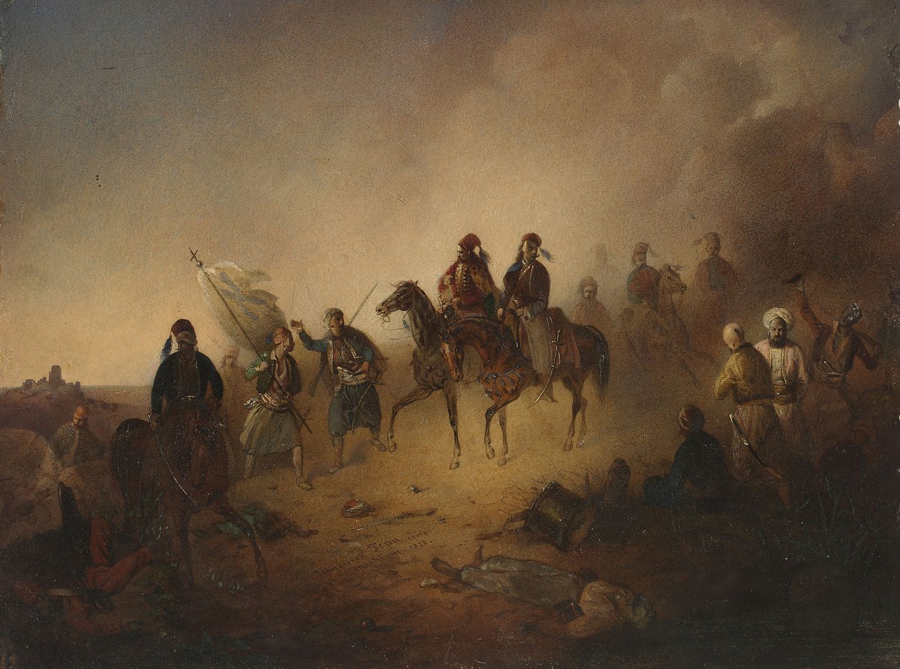 Markos Botsaris w bitwie pod Karpenisi, w nocy 8 sierpnia 1823 r. 1852 r. autorstwa Franciszek Tomasz Tepa