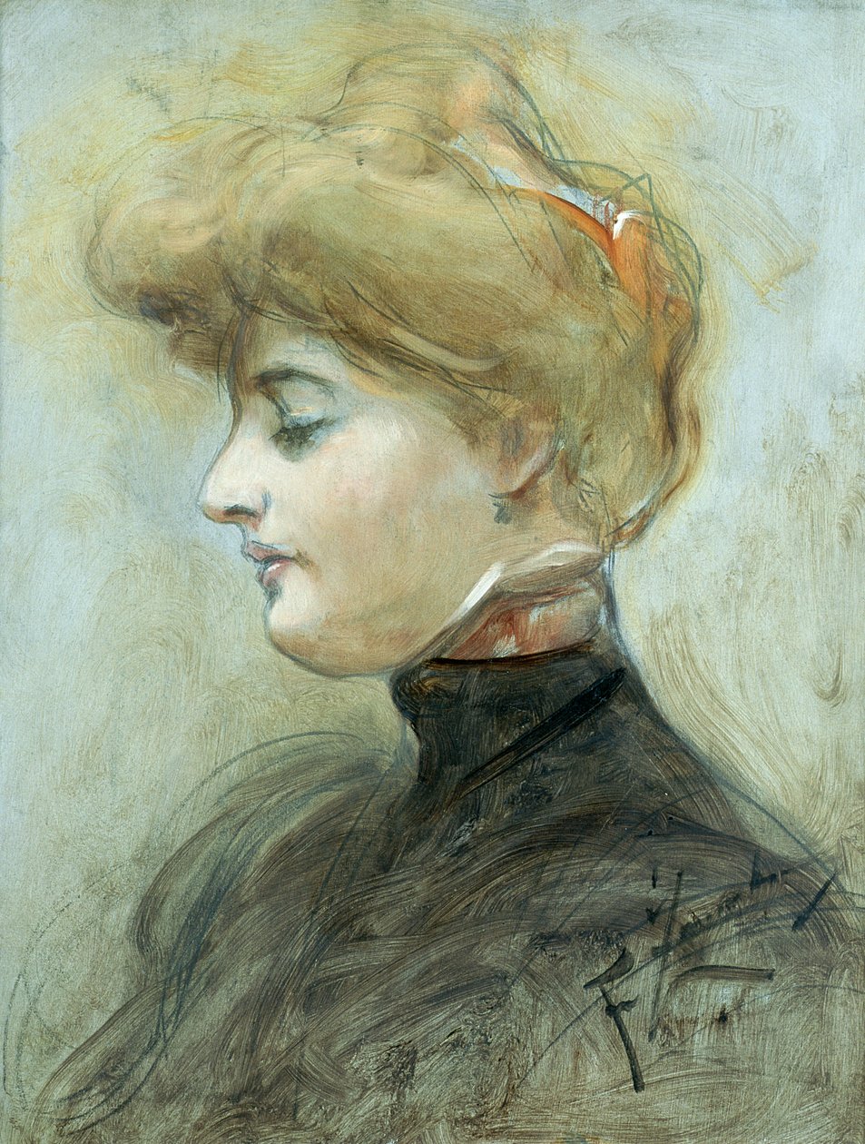 Głowa kobiety o blond włosach, ok. 1895 r. autorstwa Franciszek Zmurko