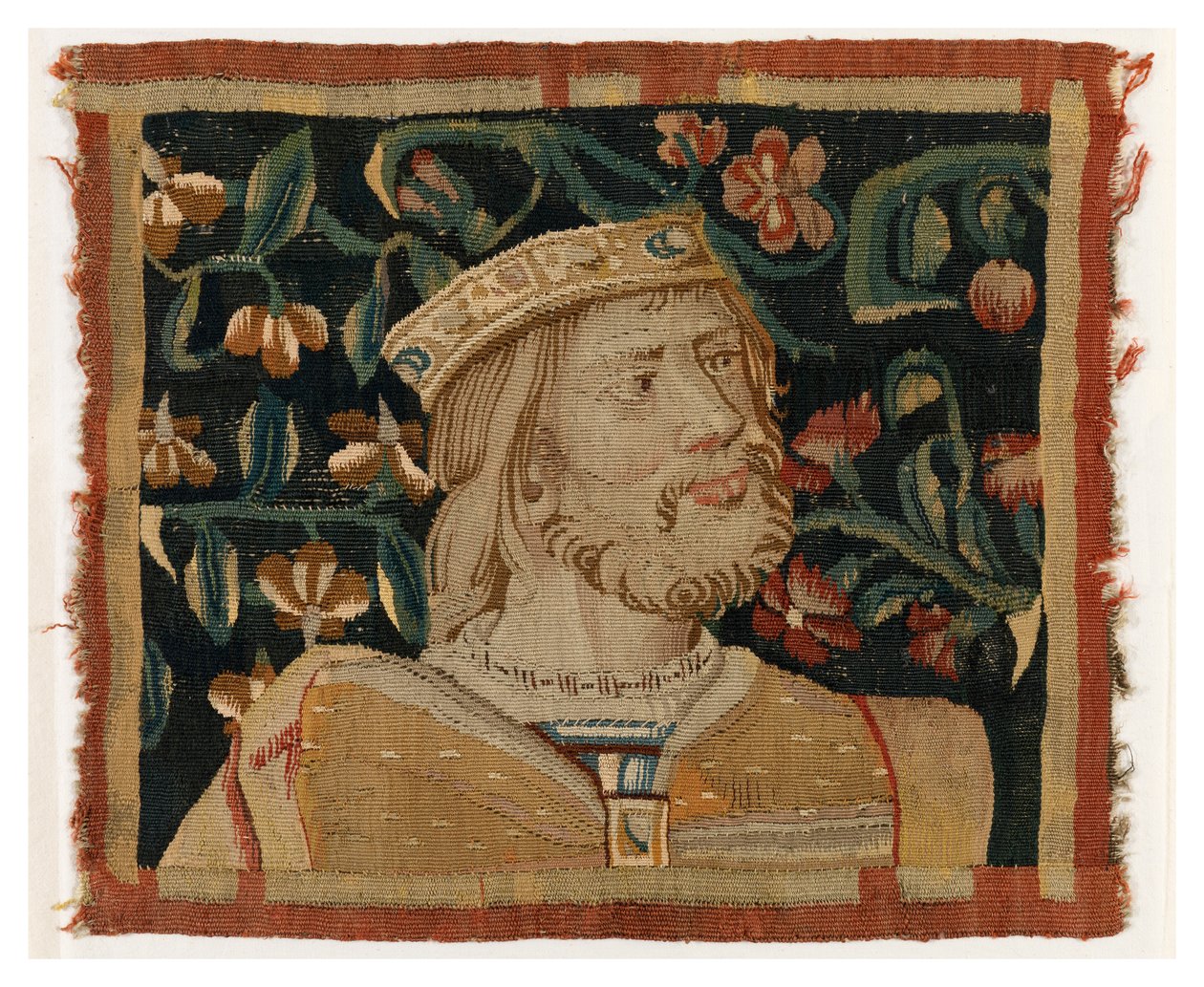 Fragment gobelinu przedstawiający głowę króla, koniec XV w. (wełna i jedwab) autorstwa Franco-Flemish School