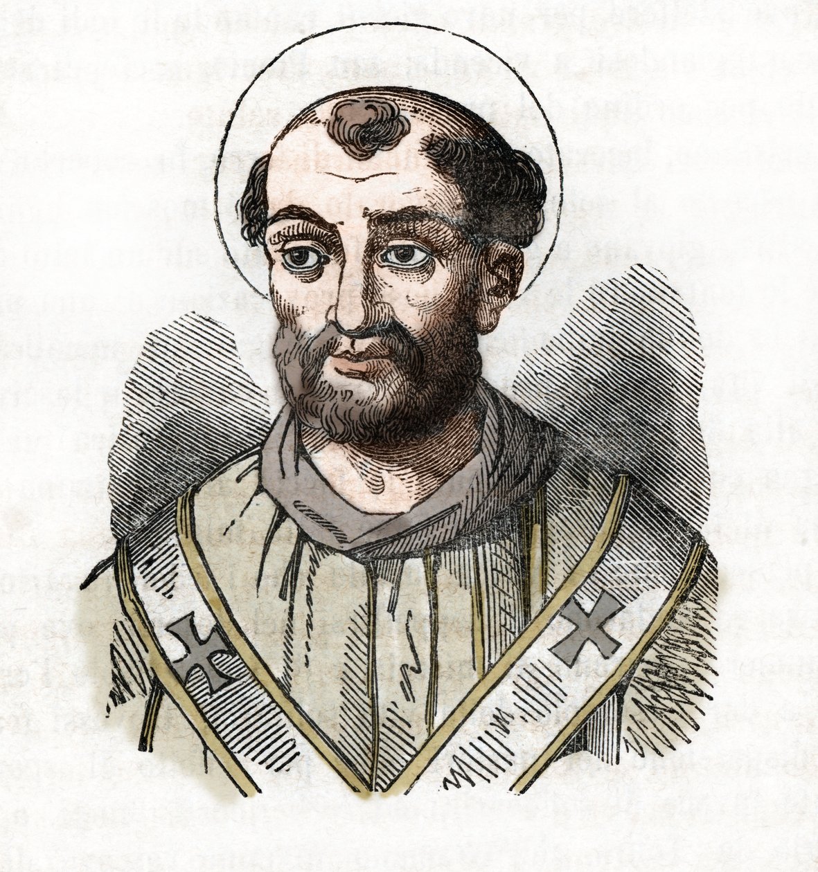Starożytność: przedstawienie papieża Fabiana (Fabian lub Fabian lub Fabianus) (236-250) Rysunek z „Tajemnicy Watykanu” Franco Mistrali autorstwa Franco Mistrali