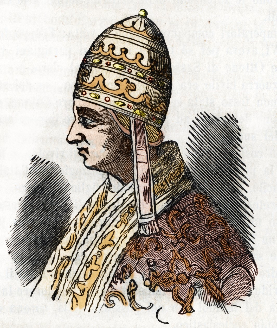 Średniowiecze: przedstawienie papieża Celestyna III (Celestyna, Celestyna lub Caelestina) (1191-1198) Czerpanie z tajemnic watykańskich” – Franco Mistrali autorstwa Franco Mistrali