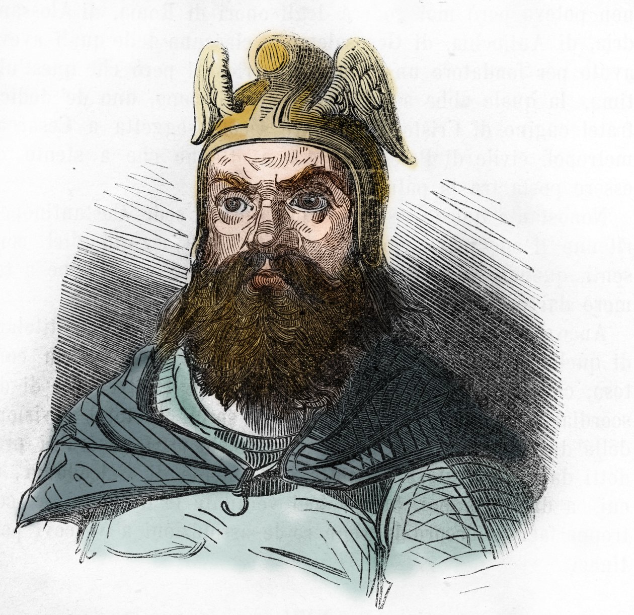 Portret Attyli (395-453) króla Hunów - rysunek z „I misteri del vaticano” Franco Mistrali 1843 autorstwa Franco Mistrali
