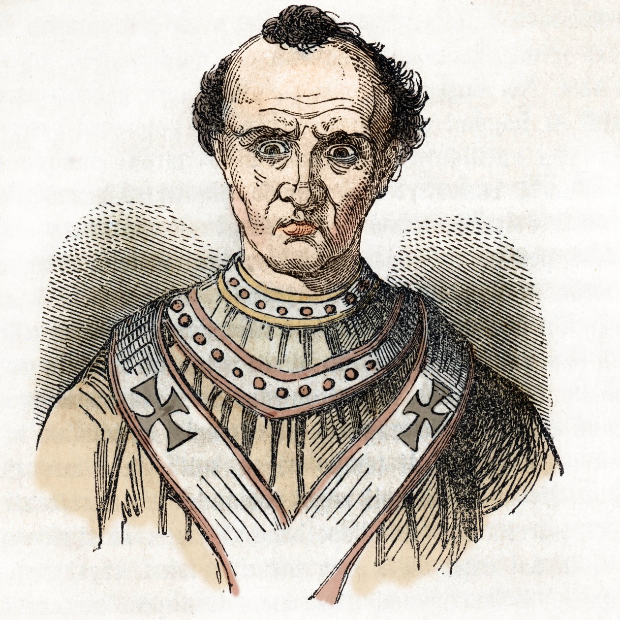Portret papieża Jana X Cenci (860-929) (papież Jan X) rys. z „Tajemnic Watykanu” Franco Mistrali autorstwa Franco Mistrali
