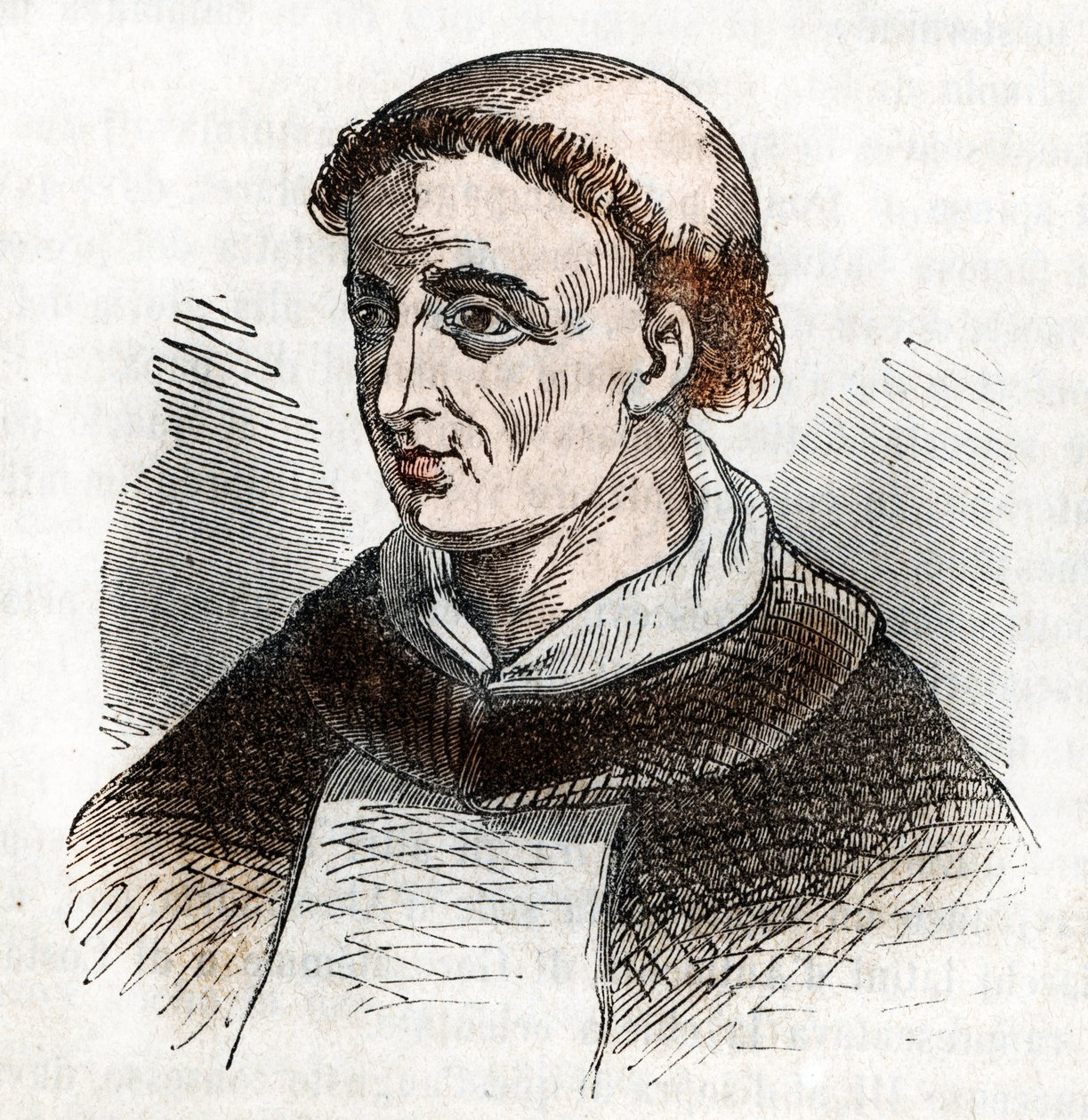 Portret św. Dominiki z Guzmana (1170-1221), założyciela zakonu dominikanów (św. Dominik) Rysunek z „Misteri del Vaticano” Franco Mistrali autorstwa Franco Mistrali