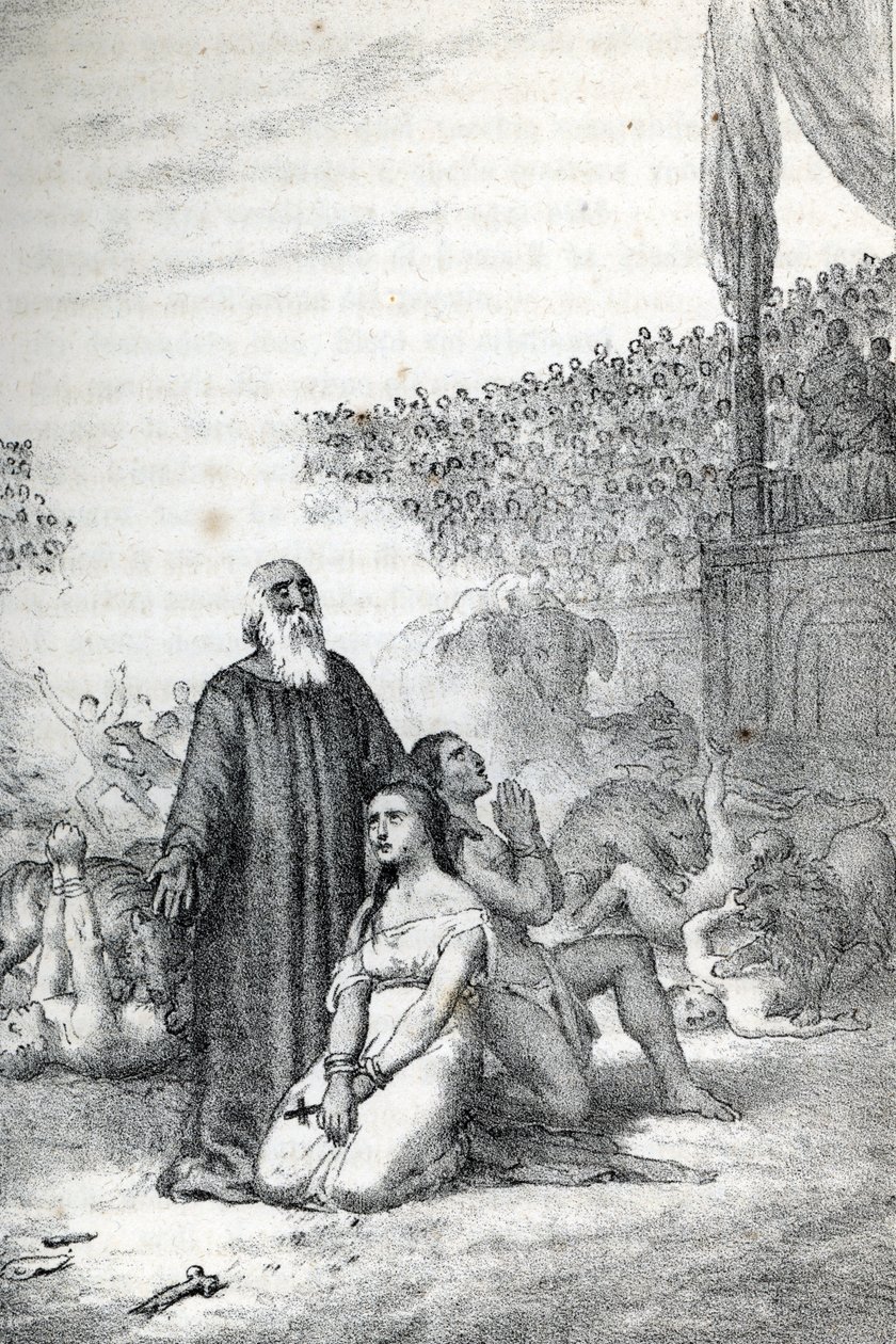 Starożytność rzymska: Chrześcijańscy męczennicy w amfiteatrze (pierwsi męczennicy Kościoła rzymskiego) Czerpiąc z „Misteri del Watykan” Franco Mistrali autorstwa Franco Mistrali