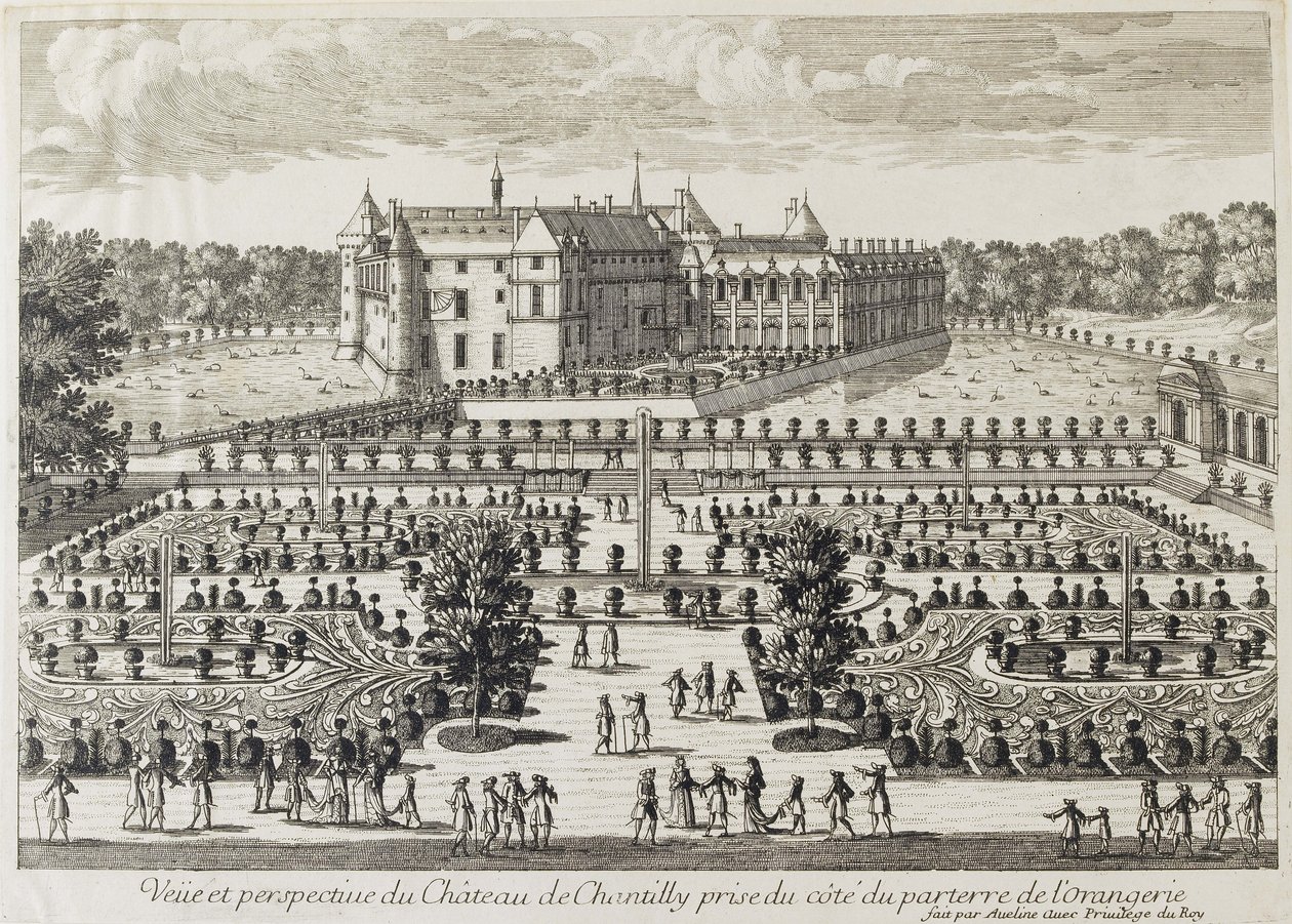 Widok na zamek Chantilly z Oranżerii autorstwa Francois Antoine Aveline