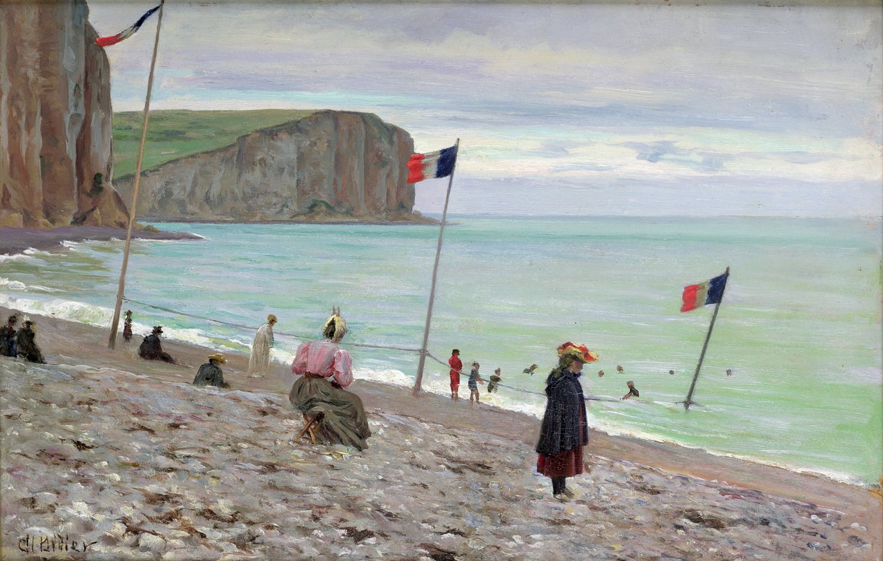 Scena na plaży w Fecamp, północna Francja autorstwa Francois Auguste Didier Clovis