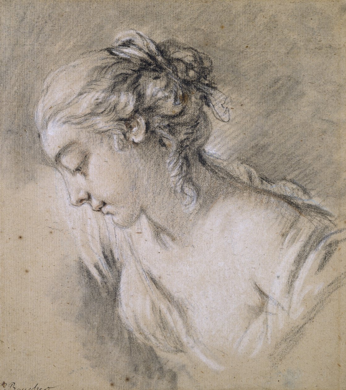 Popiersie dziewczyny z profilu po lewej (kreda na papierze) autorstwa François Boucher