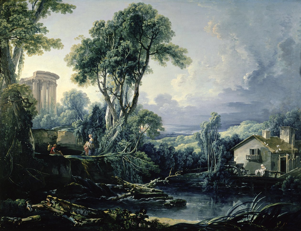 Krajobraz z młynem wodnym, 1743 autorstwa François Boucher