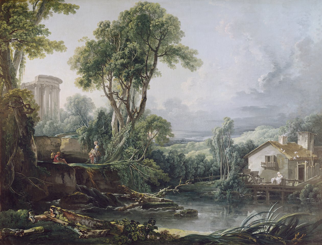 Krajobraz z młynem wodnym autorstwa François Boucher