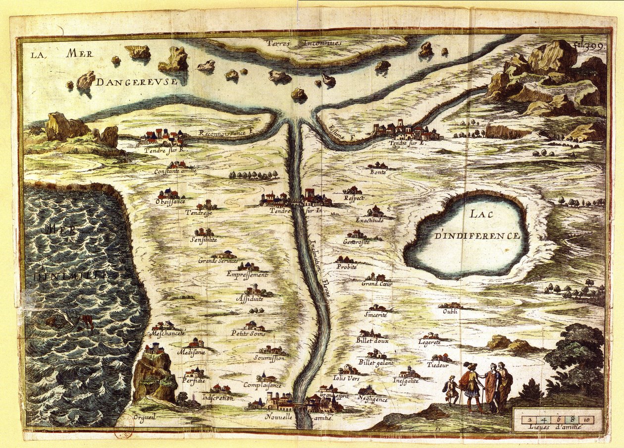Alegoryczna mapa etapów miłości autorstwa Francois Chauveau