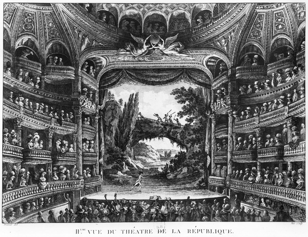 Drugi widok Theatre de la Republique, tablica 83 z tomu IV „Voyage de France” autorstwa Francois Denis Nee