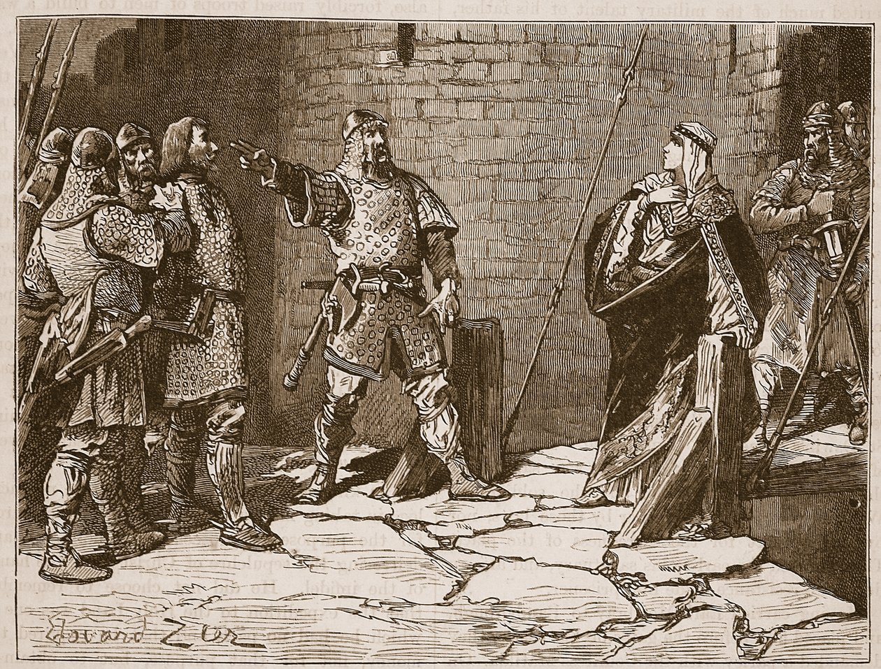 Kapitulacja zamku Bamborough, ilustracja z „Ilustrowanej historii Anglii Cassella” (zdjęcie w sepii) autorstwa Francois Edouard Zier