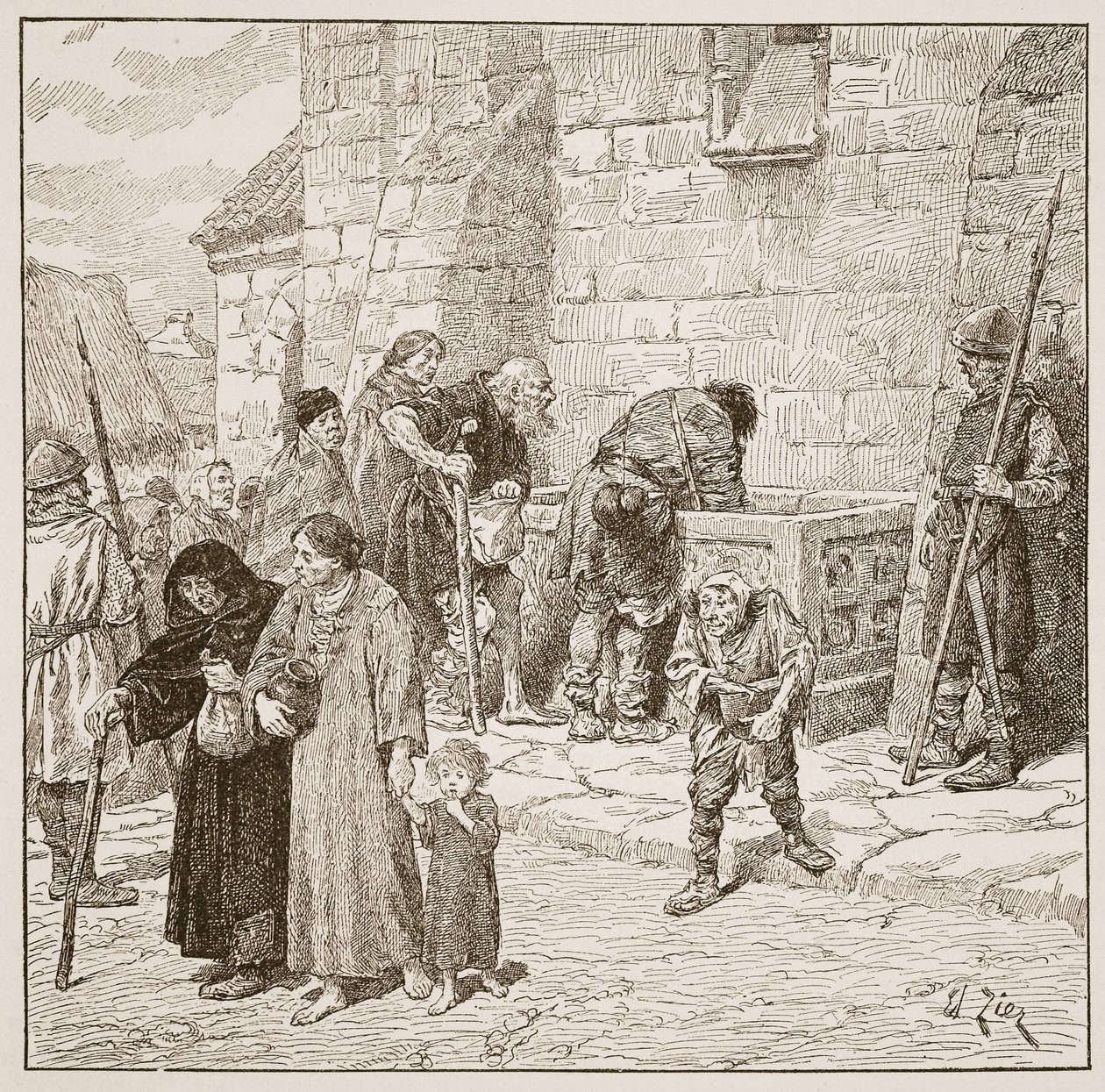 Kamienna skrzynia z kukurydzą w Fecamp, ilustracja z „Kościoła anglikańskiego: historia dla ludu” autorstwa H.D.M. Spence-Jones, wyd. ok. 1910 (zdjęcie w sepii) autorstwa Francois Edouard Zier
