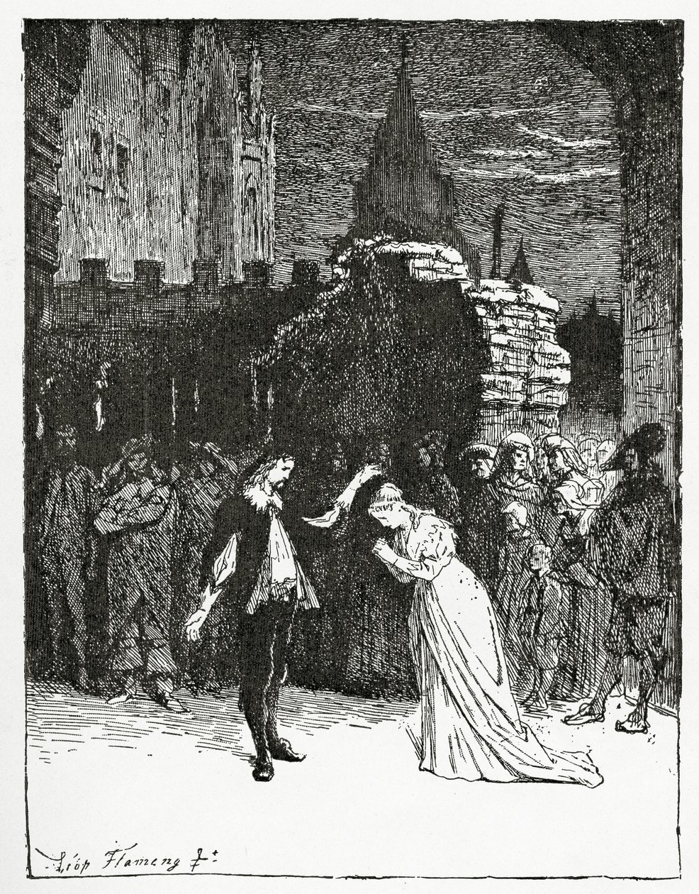 Didier żegna się z Marion de Lorme, XIX w. (rycina bw) autorstwa Francois Flameng