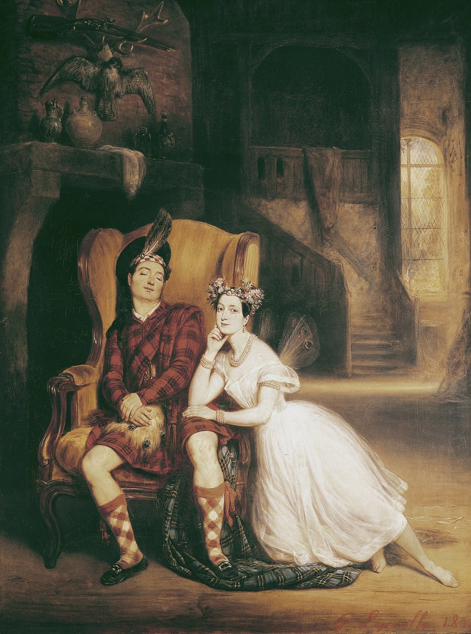 Marie (1804-84) i Paul Taglioni (1808-84) w balecie „La Sylphide”, 1832 autorstwa Francois Gabriel Guillaume Lepaulle
