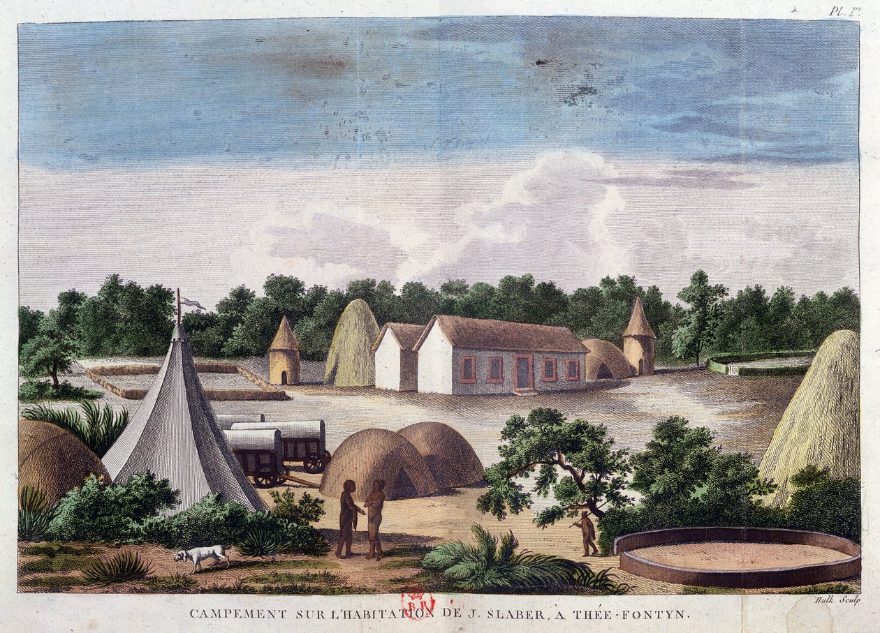 Obozowisko na ziemi J. Slabera w Thee-Fontyn, z "Voyages de M. le Vaillant dans l