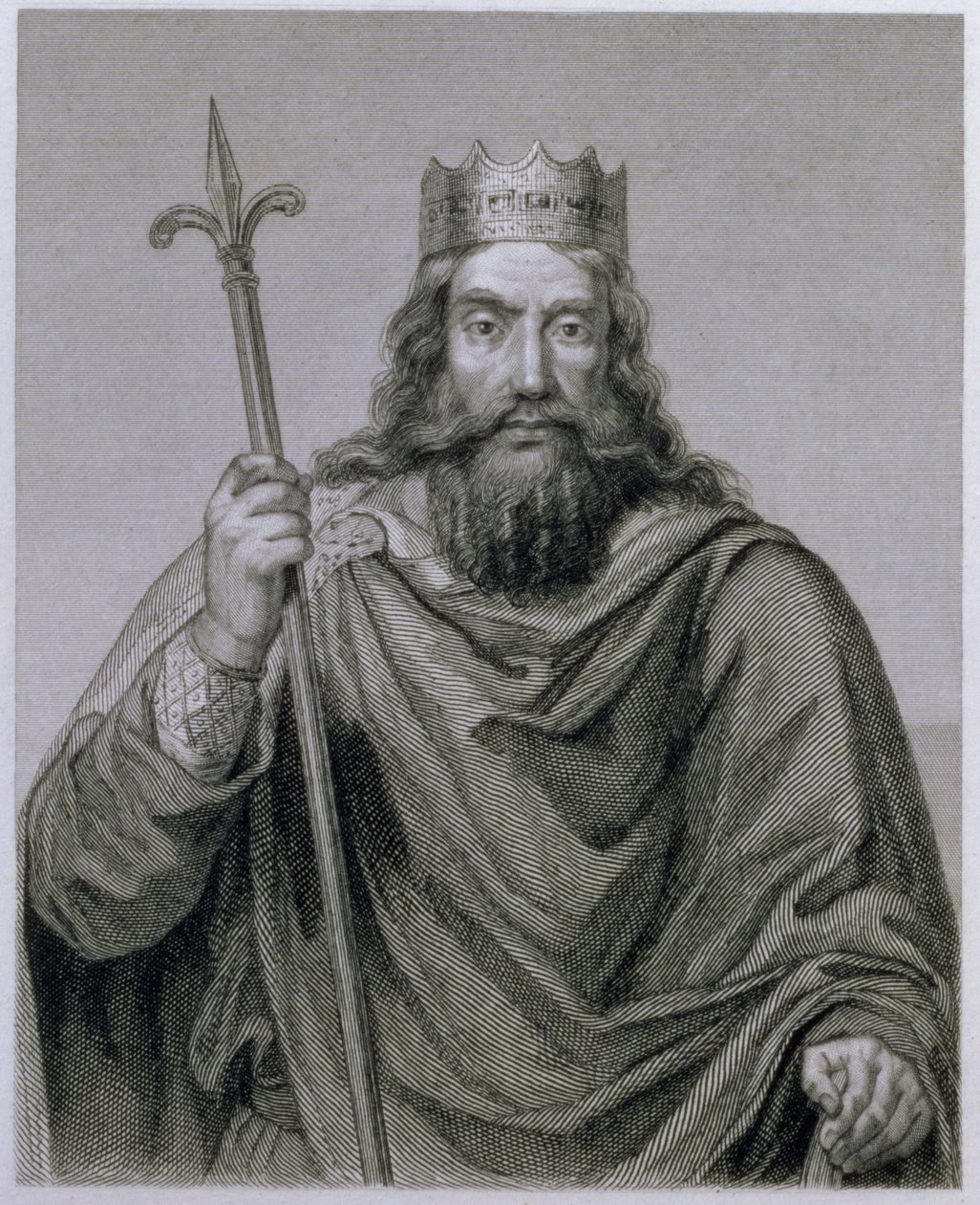 Clovis I (465-511) Merowingów władca Franków, rycina G. Lewy autorstwa Francois Louis Dejuinne
