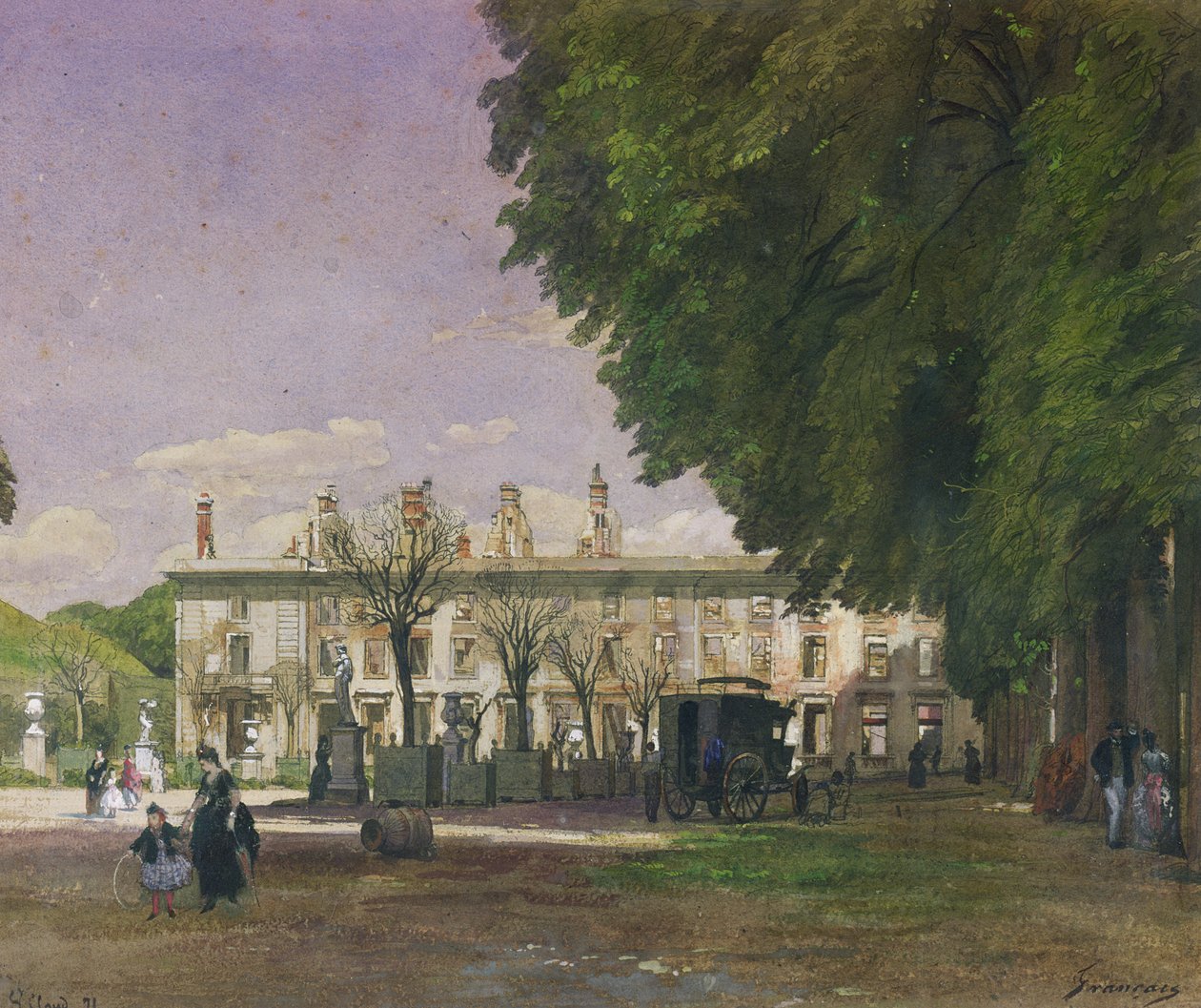 Ruiny zamku Saint-Cloud w 1871 r. autorstwa Francois Louis Francais