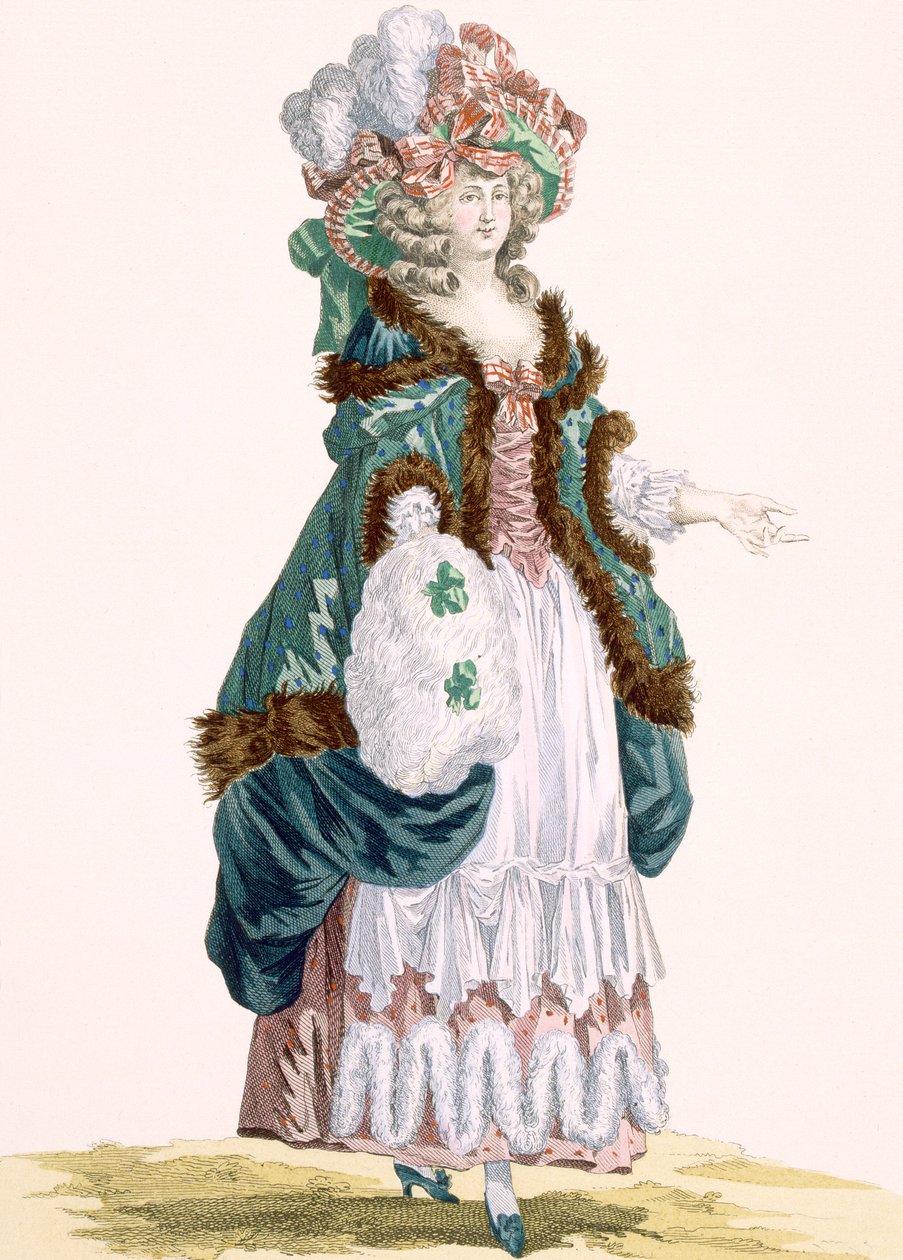 Spacer w ogrodzie w Luksemburgu, wyryty przez Dupina, tablica nr 213 z "Galeries des Modes et Costumes Francais", ok. 1778-87 r. autorstwa Francois Louis Joseph Watteau