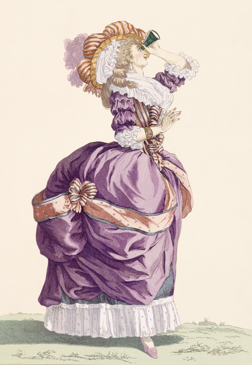 Młoda dama grawerowana przez Le Beau, tablica nr 176 z „Galeries des Modes et Costumes Francais”, ok. 1778-87 autorstwa Francois Louis Joseph Watteau