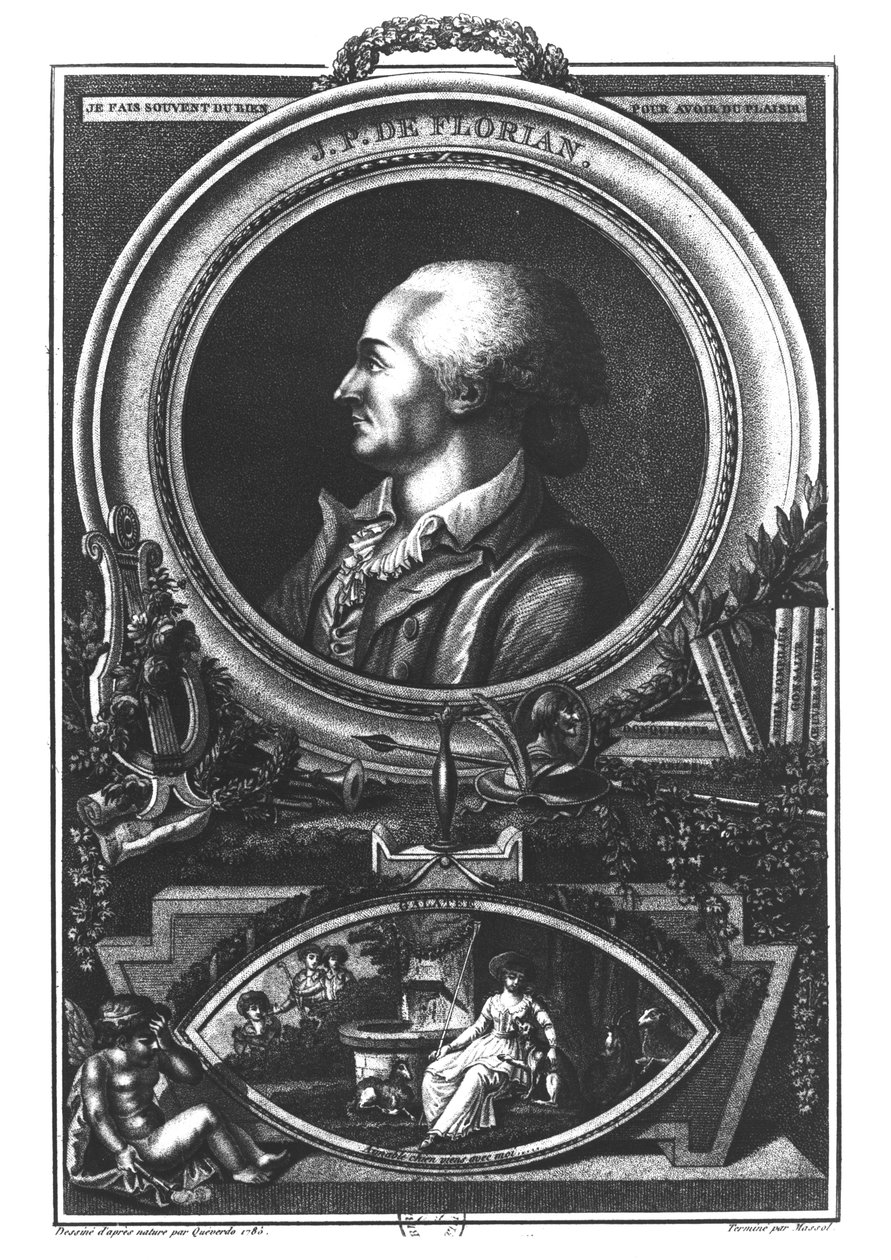 Jean-Pierre Claris de Florian (1755-94) grawerowany przez Massol, 1785 autorstwa Francois Maria Isidore Queverdo