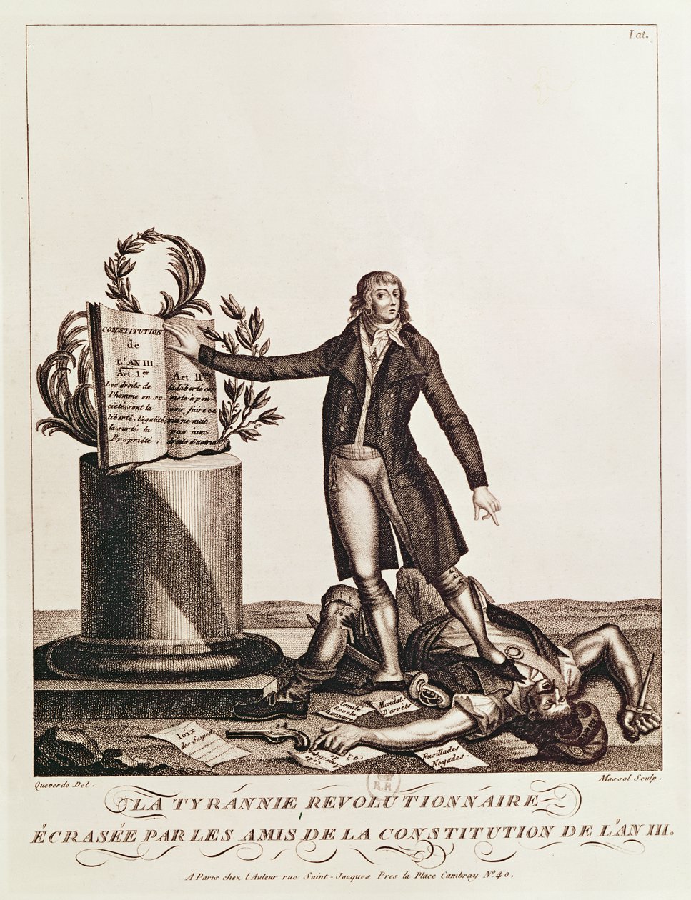 Tyran Rewolucji zmiażdżony przez zwolenników Konstytucji An III (25 sierpnia 1795) sztychowany przez Massola autorstwa Francois Maria Isidore Queverdo
