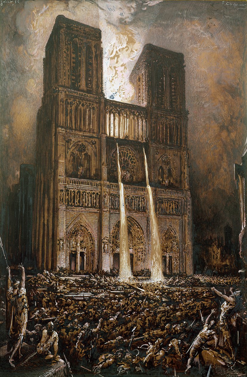 Ludność oblegająca Notre-Dame (pióro i atrament i gwasz na papierze) autorstwa Francois Nicolas Chifflart