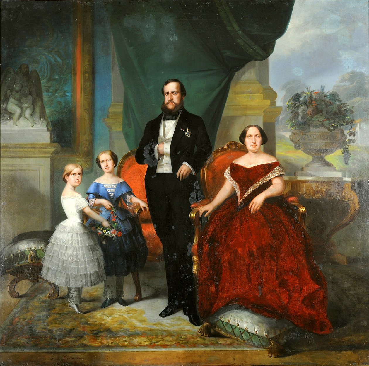 Rodzina Cesarska - Cesarz Pedro II, jego żona Teresa Cristina i ich córki, księżniczki Izabela i Leopoldina autorstwa Francois Rene Moreau