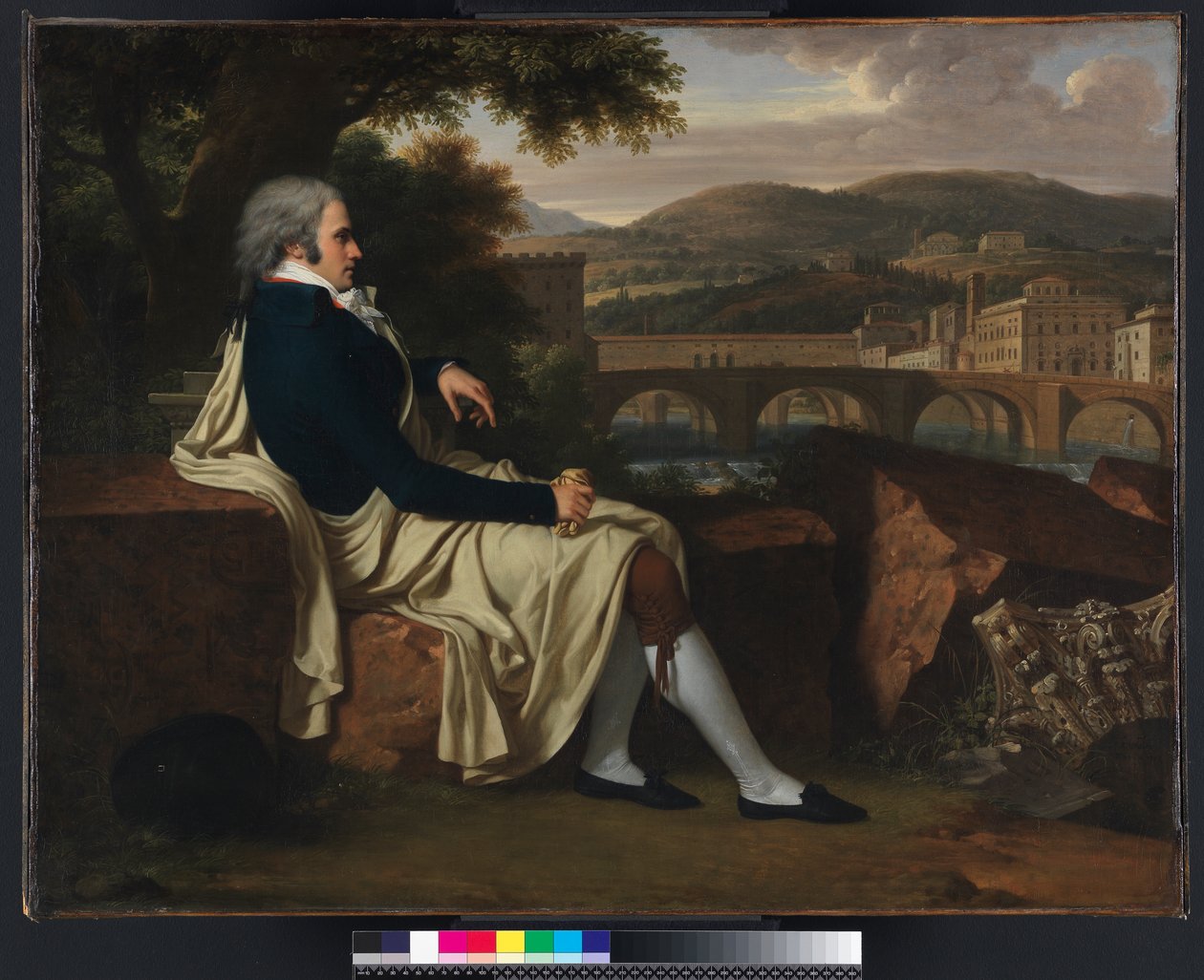Allen Smith siedzący nad rzeką Arno, kontemplujący Florencję, 1797 autorstwa Francois Xavier Fabre