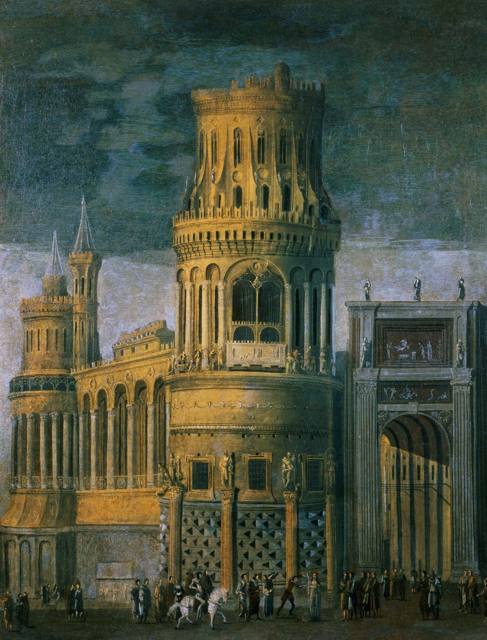 Fantazja architektoniczna przedstawiająca męczeństwo świętej kobiety autorstwa Francois de Nome