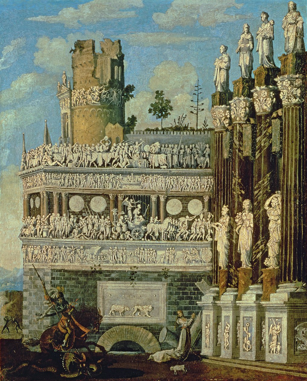 Fantastyczna architektura ze św. Jerzym i smokiem, 1622 autorstwa Francois de Nome