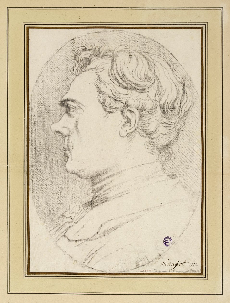 Karykaturalny portret malarza Ménageota, Rzym 1772 autorstwa François-André Vincent