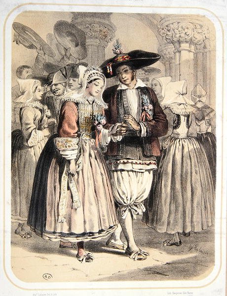 Państwo młodzi z regionu Saille, Francja, ok. 1850 (kolor lito) autorstwa Francois Hippolyte Lalaisse