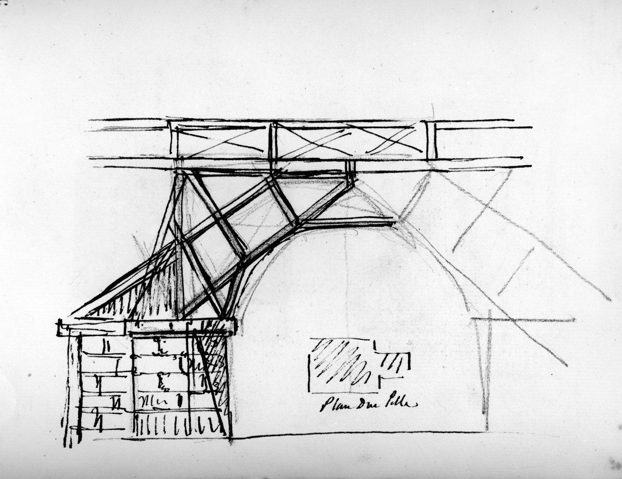 Szkic architektoniczny z "Podróży po Anglii", ok. 1766 (ołówek na papierze) autorstwa Francois Joseph Belanger