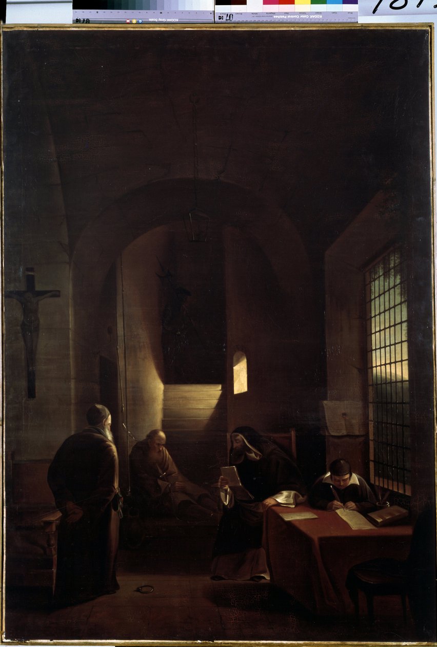 „Włoski astronom Galileo Galilei (Galilee) (1564-1642) w celi we Florencji podczas inkwizycji” Obraz Francois Mariusa Graneta (1775-1849) XIX-wieczne Muzeum Ermitażu, Sankt Petersburg autorstwa Francois Marius Granet
