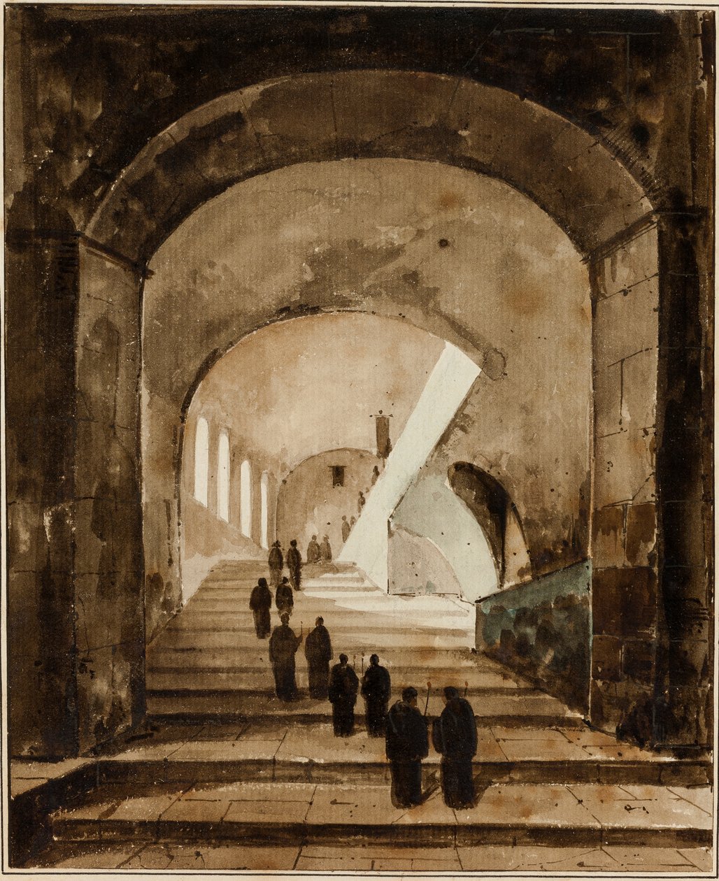 Mnisi na schodach willi Mecenasa w Tivoli autorstwa Francois-Marius Granet