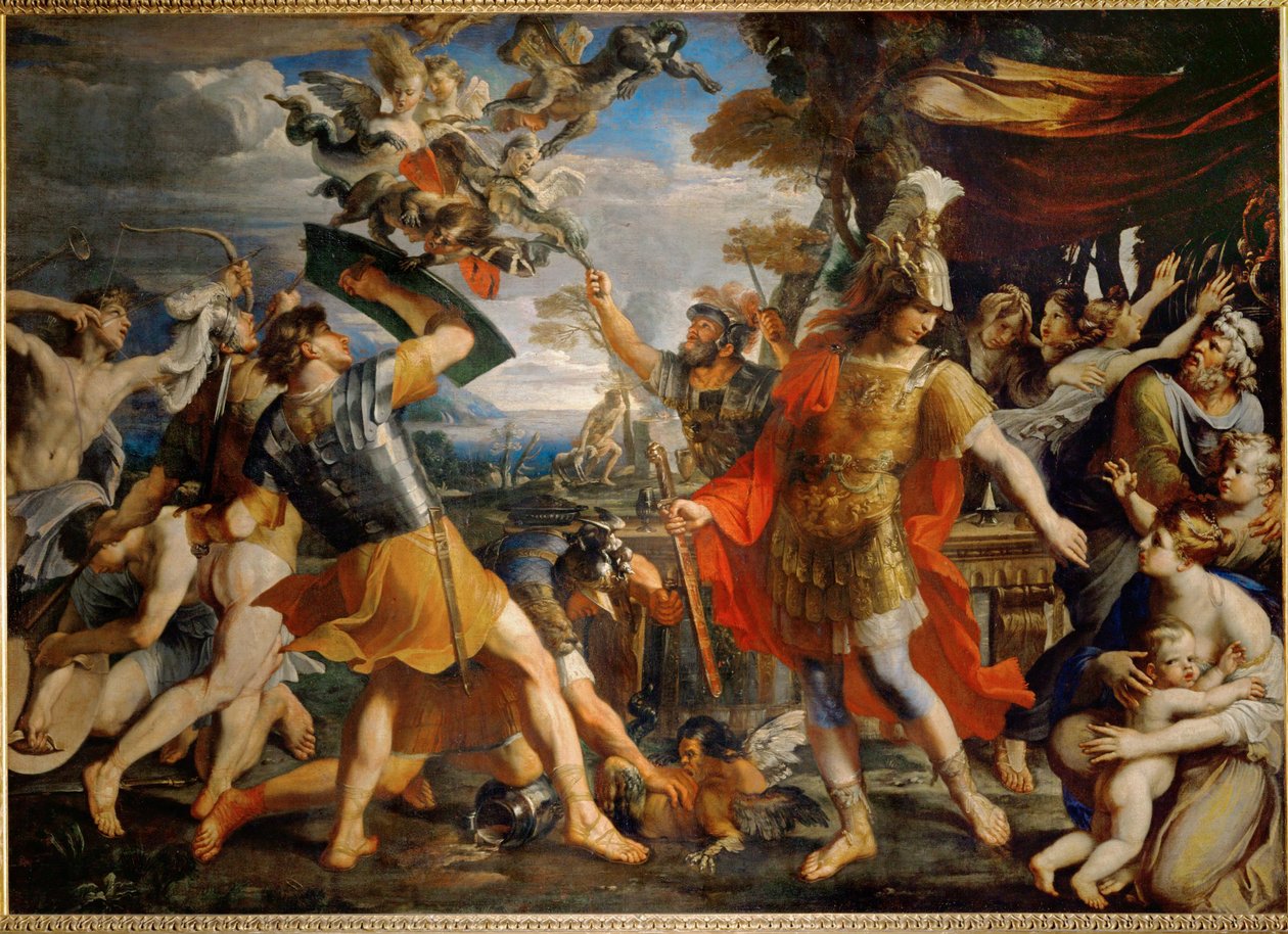 Eneasz i jego towarzysze walczą z Harpiami ... autorstwa Francois (1590 1650) (after) Perrier