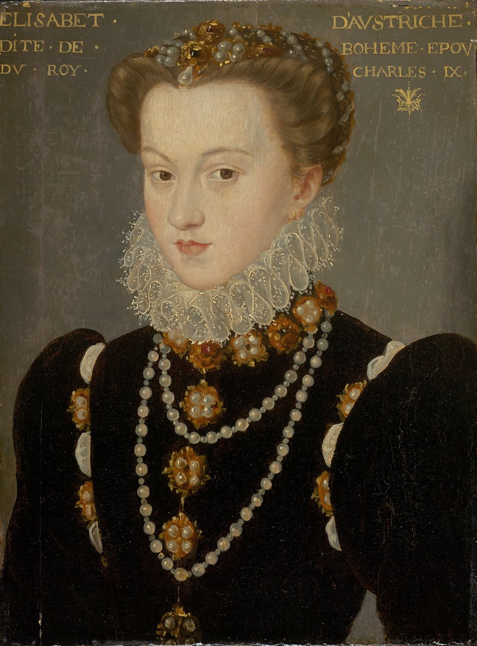 Portret Elżbiety Austriaczki, żony króla Francji Karola IX, po 1571 r. (olej na płycie) autorstwa Francois (after) Clouet