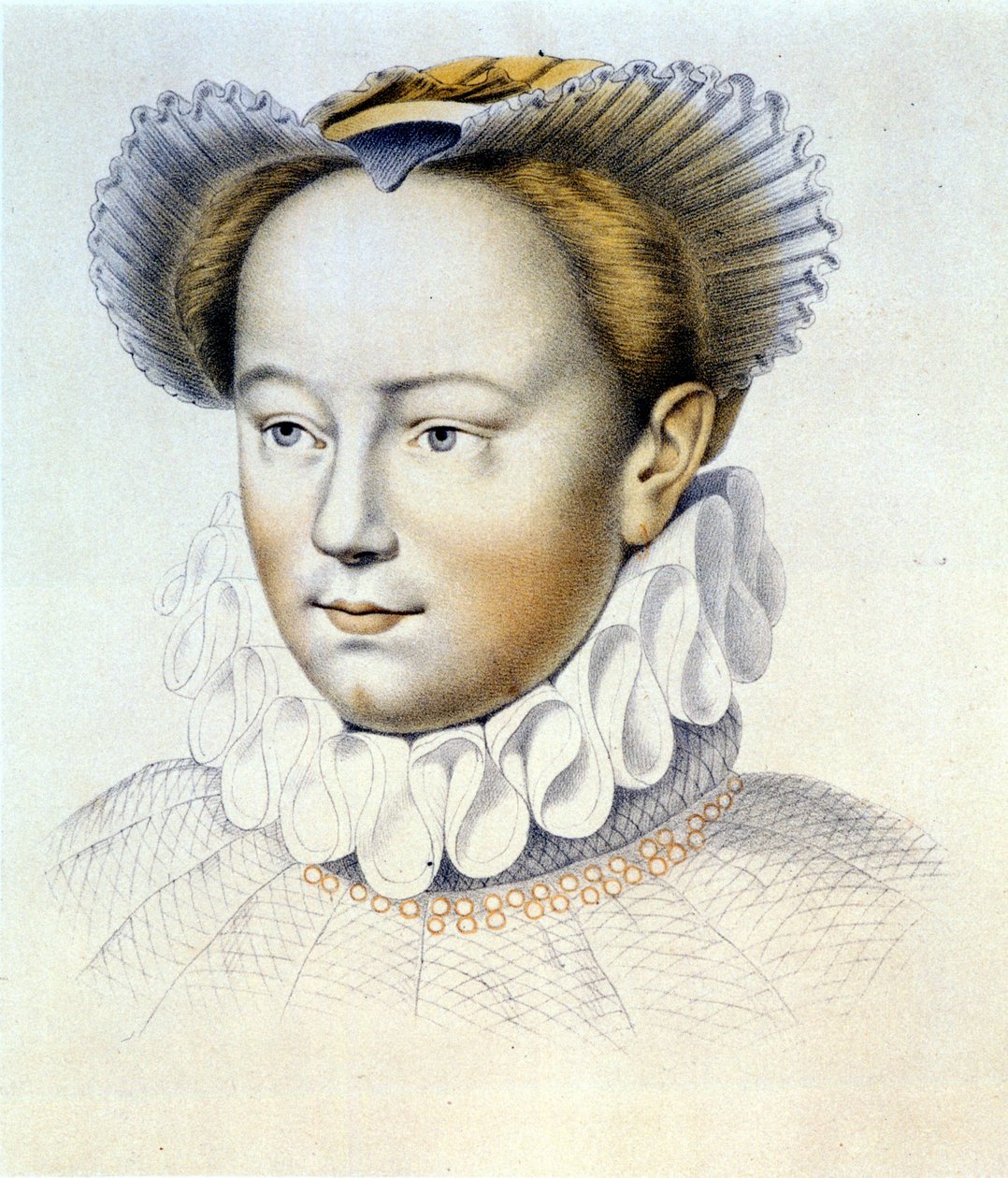 portret Małgorzaty de Valois, znanej jako królowa Margot (1553-1615), królowej Nawarry, pierwszej żony Henryka IV. z oryginalnego rysunku Cloueta. autorstwa Francois (after) Clouet